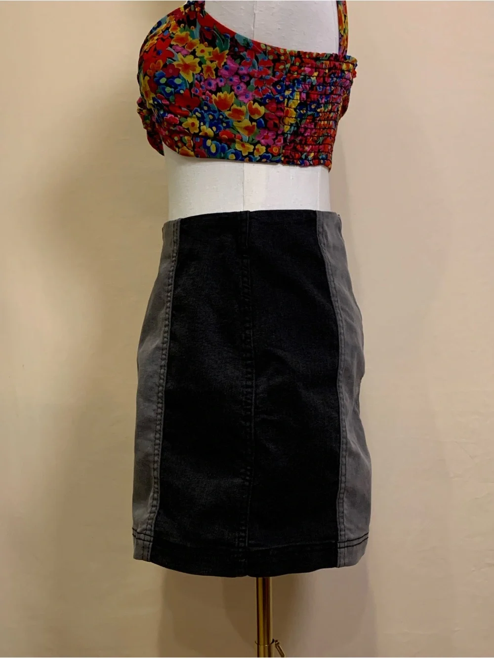 Free People Color-Block Denim Mini Skirt, Size 4